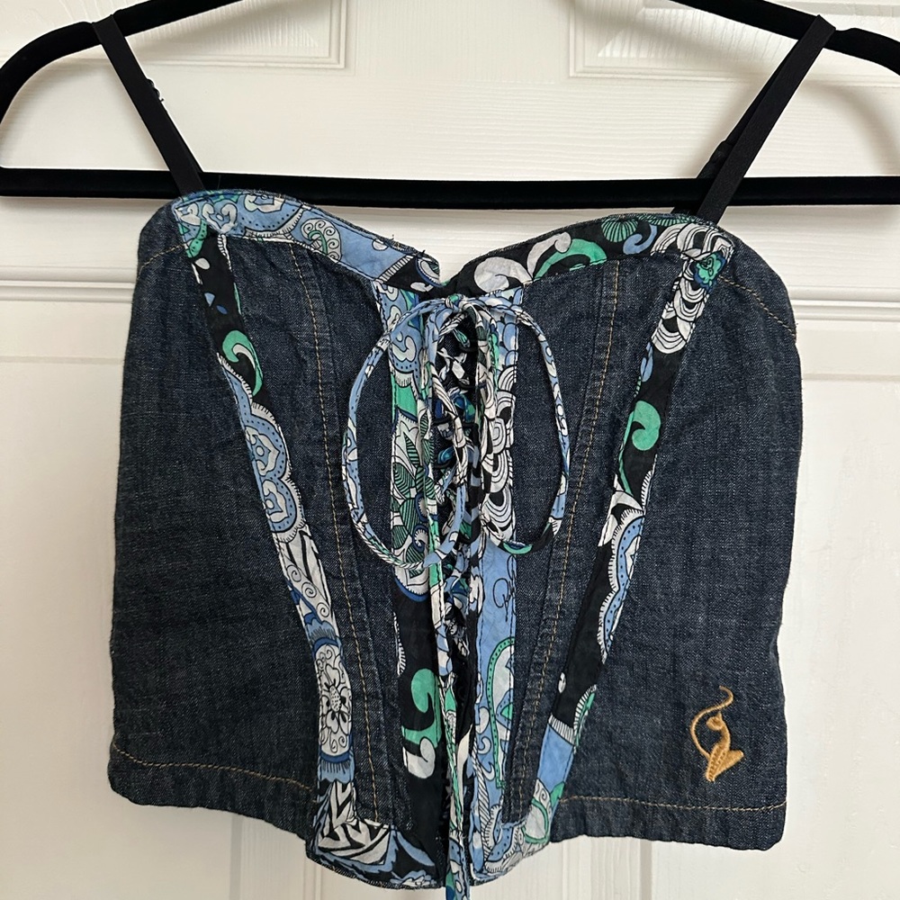Vintage Baby Phat | Jean Corset Top with Lace up front | S